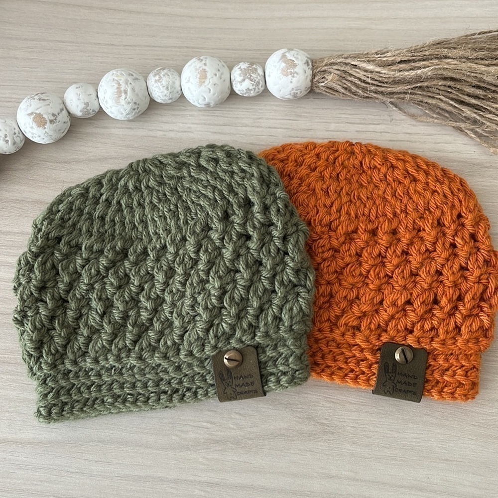 Handmade Crochet Newborn Beanie Set of 2, Fall Colors, Baby Soft Acrylic Yarn